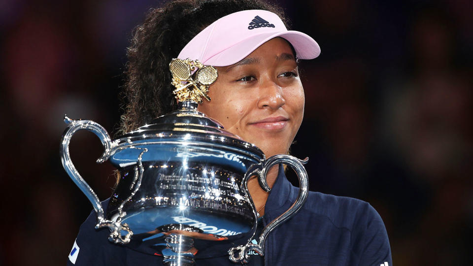 Naomi Osaka after her Australian Open triumph. (Photo by Mark Kolbe/Getty Images)