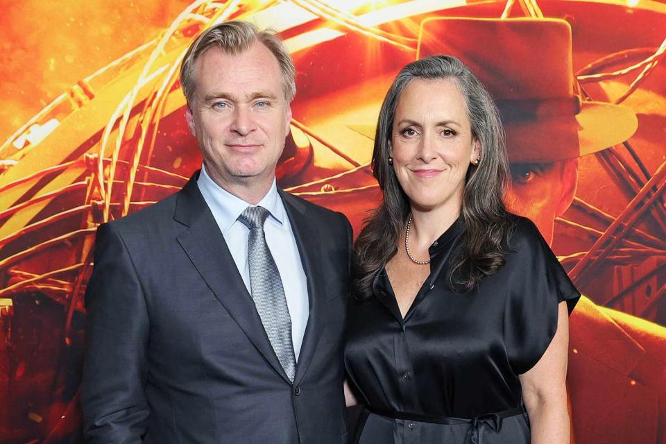 <p>Kevin Mazur/Getty</p> Christopher Nolan and Emma Thomas at the New York City premiere of <em>Oppenheimer</em> on July 17, 2023