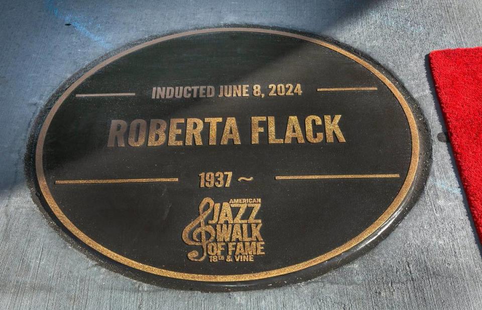 Roberta Flack, who was unable to attend, was inducted into the Jazz Walk of Fame Saturday, June 8, 2024 in front of the Gem Theater at 18th and Vine in Kansas City.