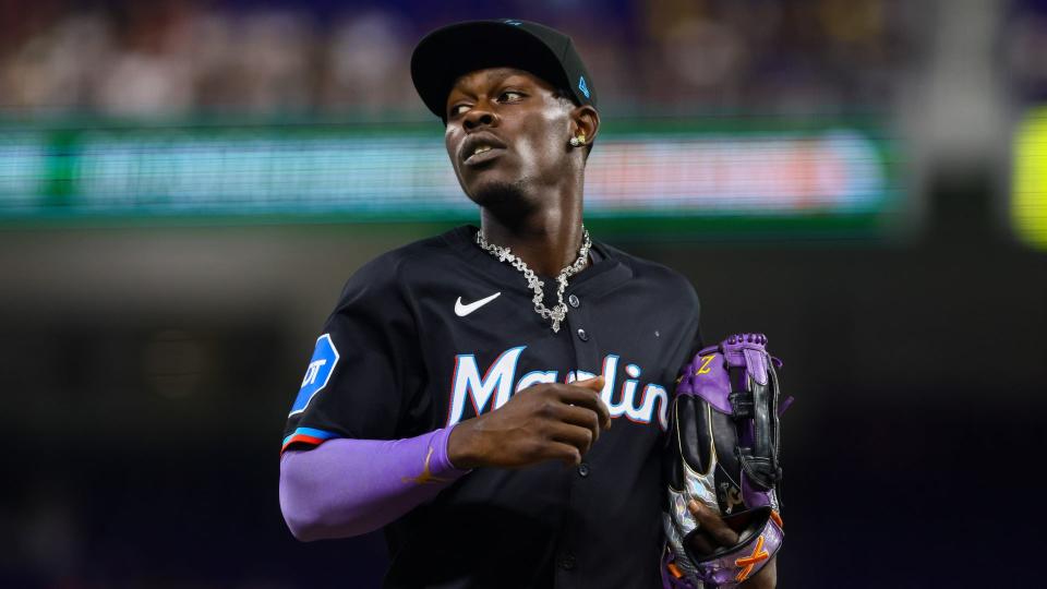 July 5, 2024;  Miami, Florida, USA;  Miami Marlins center fielder Jazz Chisholm Jr. (2) faces the Chicago White Sox during the first round at LoDepot Park. 