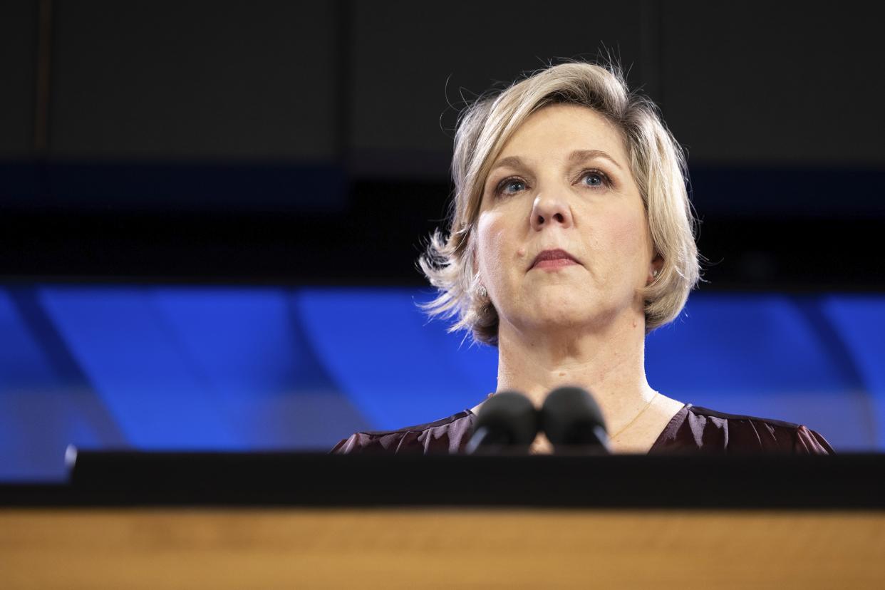 Robyn Denholm, Chair of the Technology Council of Australia and Chair of the Board of Directors of Tesla Inc, during an address to the National Press Club of Australia in Canberra on Wednesday September 14th, 2022. (Photo by Alex Ellinghausen/Sydney Morning Herald via Getty Images)