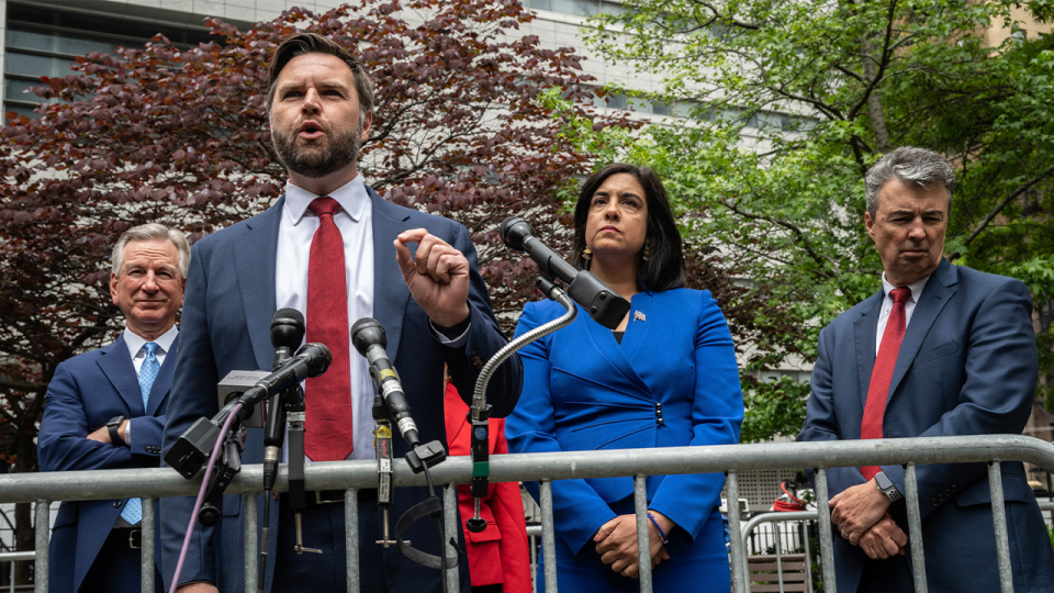 JD Vance speaks to press