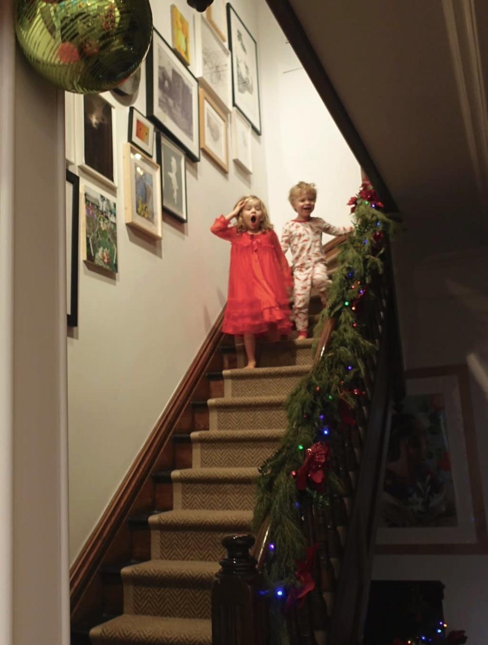 Their Christmas pajama game was strong. Even better? The look on Harper’s face Christmas morning. (Photo: Twitter)