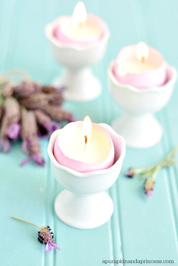 easter table decor lavender eggshell candles