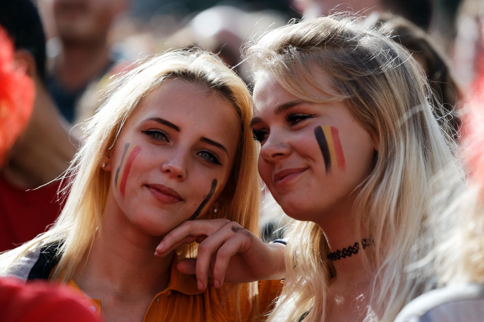 <p>Football fans watch a screen broadcasting of the Group G match of the FIFA World Cup between Belgium and Panama at a viewing party on June 18, 2018 in Tournai, Belgium. (Photo by Sylvain Lefevre/Getty Images) </p>