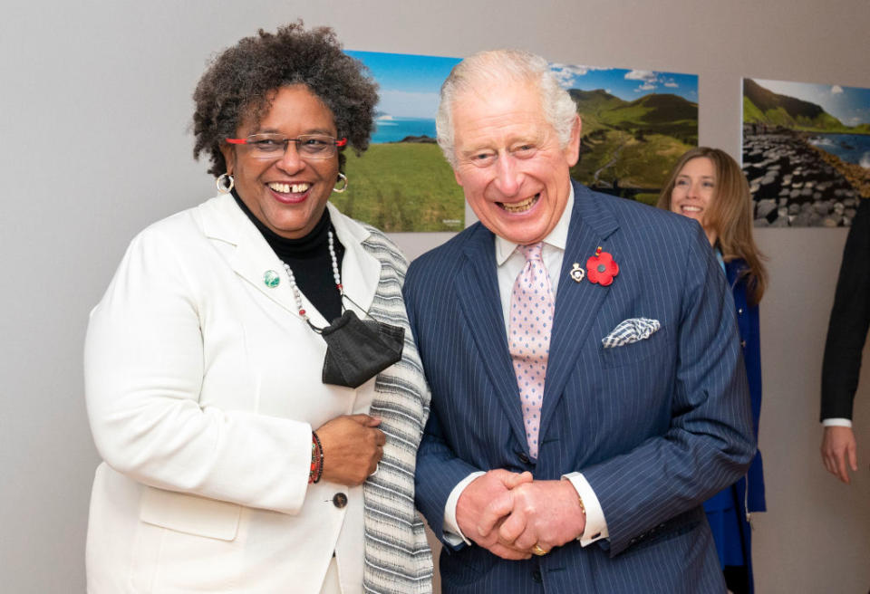 Prince Charle meets Prime Minister of Barbados Mia Amor Mottley ahead of their bilateral meeting during the COP26 summit in Glasgow on November 1, 2021.<span class="copyright">Jane Barlow —Getty Images</span>