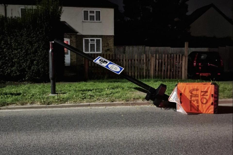 A damaged Ulez camera lying on the road in Hatfield (PA)