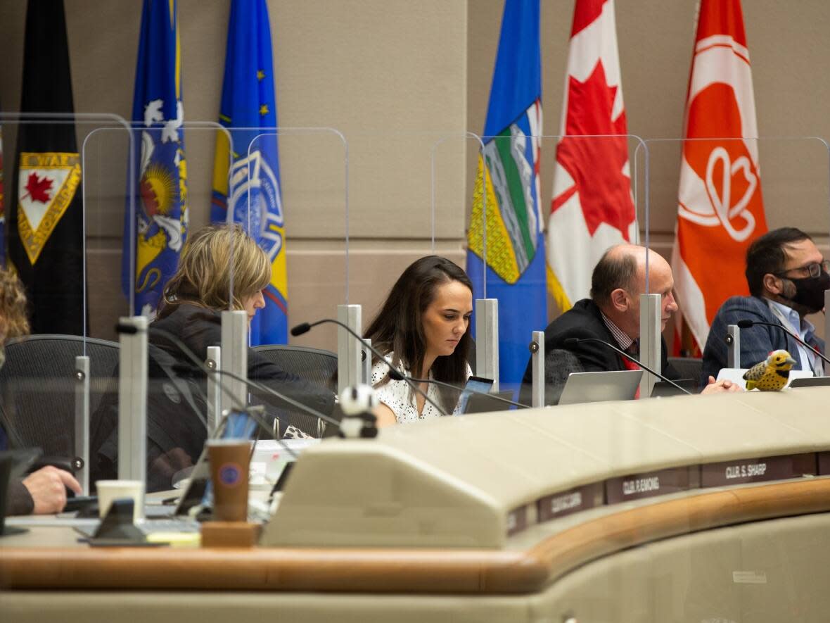 City council is pictured in a file photo at the Calgary Municipal Building in Calgary on March 29, 2022. (Oseremen Irete/CBC - image credit)