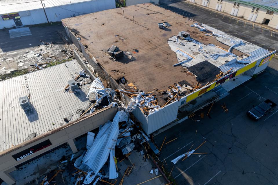 Gan's Mall's roof was heavily damaged in the wake of Monday's night Tornado.