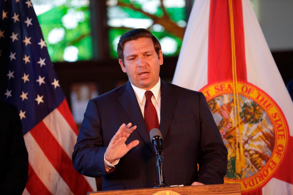 Gov. Ron DeSantis speaks after affirming free speech rights on all higher education campuses in the state of Florida at Dodd Hall at Florida State University Monday, April 15, 2019. 