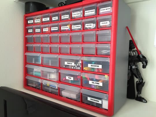 A set of hardware storage drawers