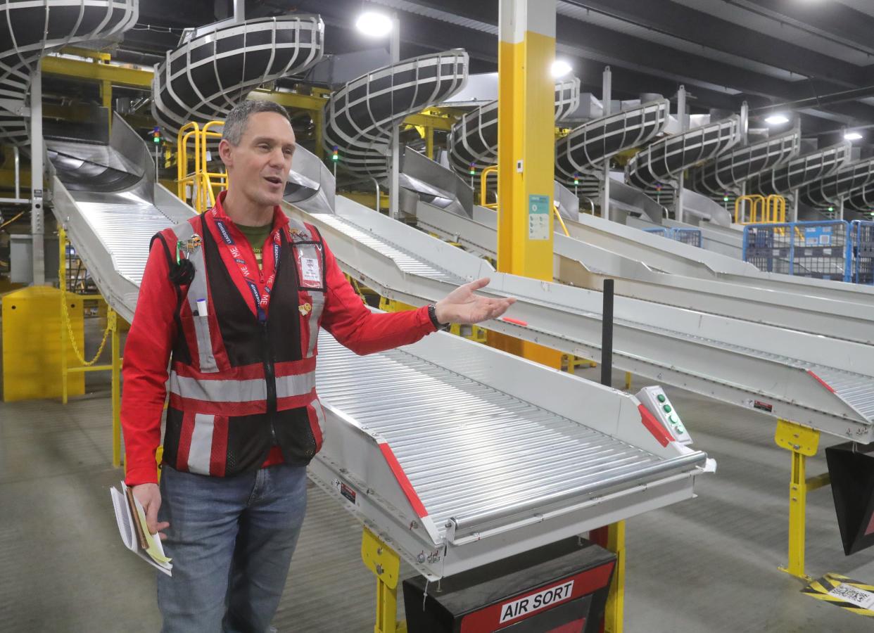 Akron Amazon Fulfillment Center General Manager Mike Boorstein gives a tour of the facility.