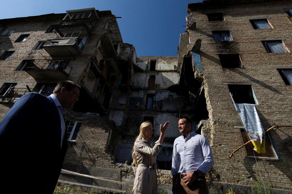 A man works on the rubble of an apartment building destroyed in Russian missile attacks in Odesa, Ukraine, Sunday (PA Wire)