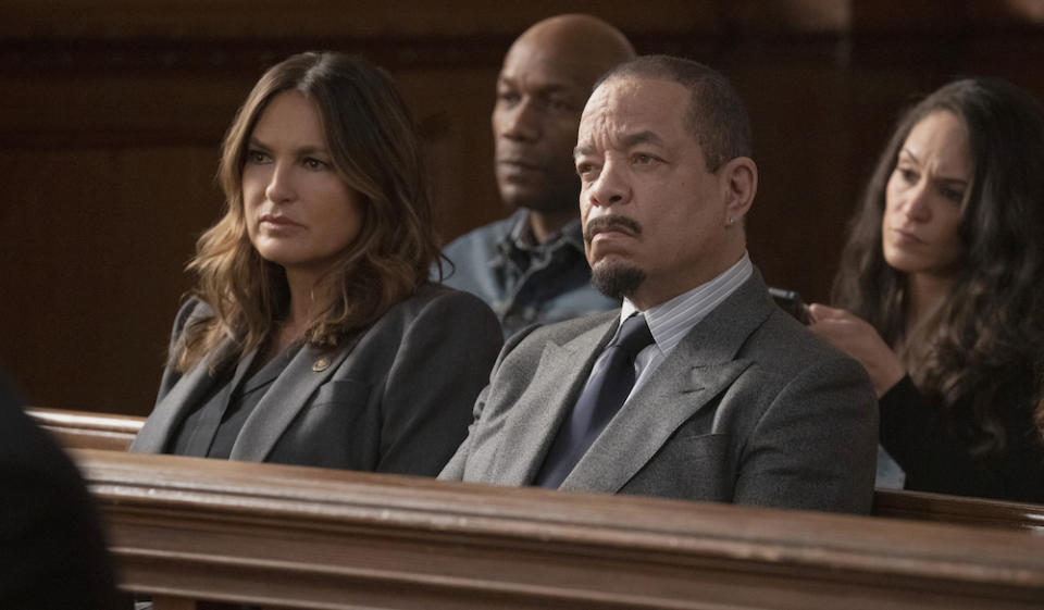 LAW & ORDER: SPECIAL VICTIMS UNIT -- "Sorry If It Got Weird For You" Episode 23016 -- Pictured: (l-r) Mariska Hargitay as Captain Olivia Benson, Ice T as Sergeant Odafin "Fin" Tutuola -- (Photo by: Virginia Sherwood/NBC)