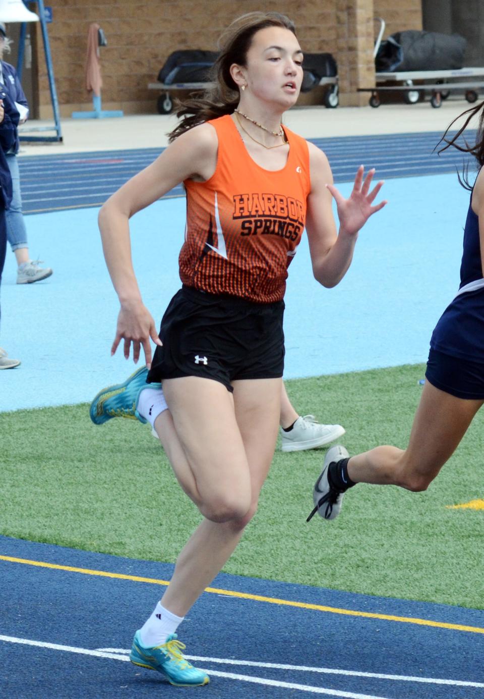 Harbor Springs' Claire Ranney helped the Rams to a runner-up finish in the 1600 meter relay at the LMC Championships.