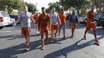 Members of the Texas Longhorns football team walk around the team hotel Saturday Sept. 7, 2019 Austin, Tx. ( Photo by Edward A. Ornelas )