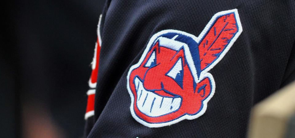 The controversial Chief Wahoo logo is seen on the sleeve of a Cleveland Indians player during a game in 2016. (Photo: Nick Cammett/Diamond Images via Getty Images)