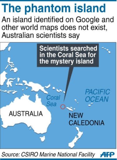 Graphic locating the area explored by Australian scientists in the Coral Sea in search of a mystery island