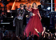 <p>Elton John and Miley Cyrus perform onstage during the 60th Annual Grammy Awards at Madison Square Garden on January 28, 2018, in New York City. (Photo: Getty Images) </p>