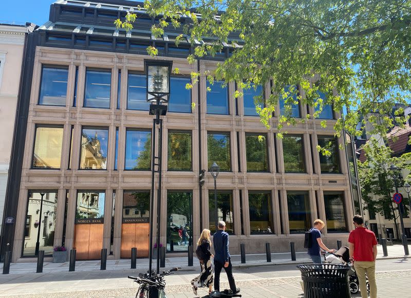 A view of Norway’s central bank building in Oslo