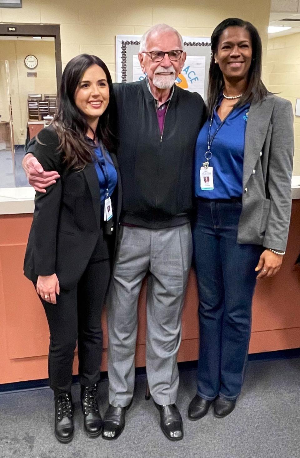 Assistant Principal Madison Miller, L. Gale Lemerand and Palm Terrace Elementary Principal Karen Troutman at the school in November. Lemerand donated $100,000 to the Daytona Beach school after hearing Miller speak at Daytona State College's annual gala.