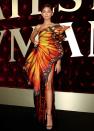 <p> Walking the carpet for The Greatest Showman premiere in 2017, Zendaya wore a breathtaking one-shouldered gown that was the embodiment of a monarch butterfly. The dress was designed by Moschino and featured a thigh-high split, which she paired with some simple strappy black heels. </p>