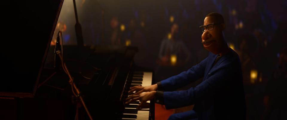 Lead character Joe Gardner at a piano in Pixar's "Soul"