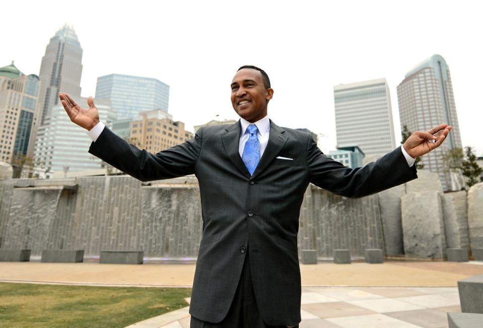 In this photo taken on Nov. 7, 2013, Charlotte Mayor-elect Patrick D. Cannon holds a post-election news conference in Charlotte, N.C. U.S. Attorney Anne Tompkins said Wednesday, March 26, 2014, that Cannon is facing theft and bribery charges. Tompkins says Cannon solicited and accepted bribes from undercover FBI agents posing as real estate developers who wanted to do business in Charlotte. (AP Photo/The Charlotte Observer, Jeff Siner) MAGS OUT; TV OUT, LOCAL PRINT OUT (CHARLOTTE BUSINESS JOURNAL, CREATIVE LOAFLING, CHARLOTEE WEEKLY, MECHLENBURG TIMES, CHARLOTTE MAGAZINE, CHARLOTTE PARENTS)