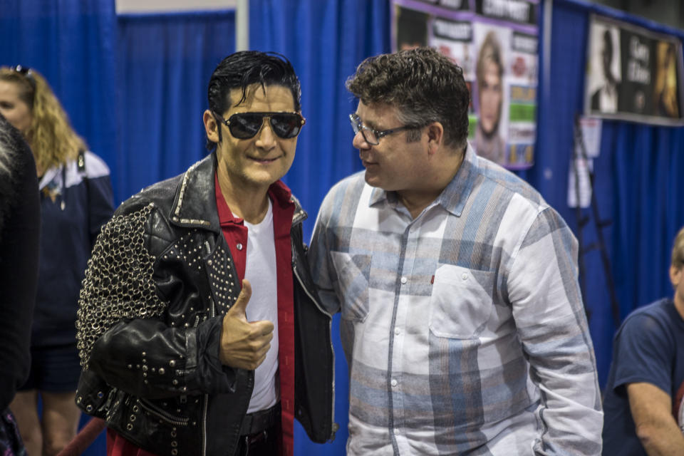 ANAHEIM, CALIFORNIA - SEPTEMBER 28: Corey Feldman and Sean Astin attend NostalgiaCon '80s Pop Culture Convention at Anaheim Convention Center on September 28, 2019 in Anaheim, California. (Photo by Harmony Gerber/Getty Images)