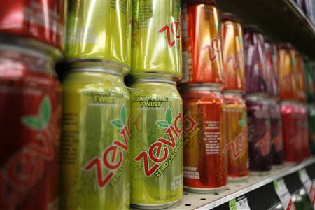 Cans of Zevia soda are seen in a supermarket in Los Angeles, California, December 18, 2013. REUTERS/Lucy Nicholson