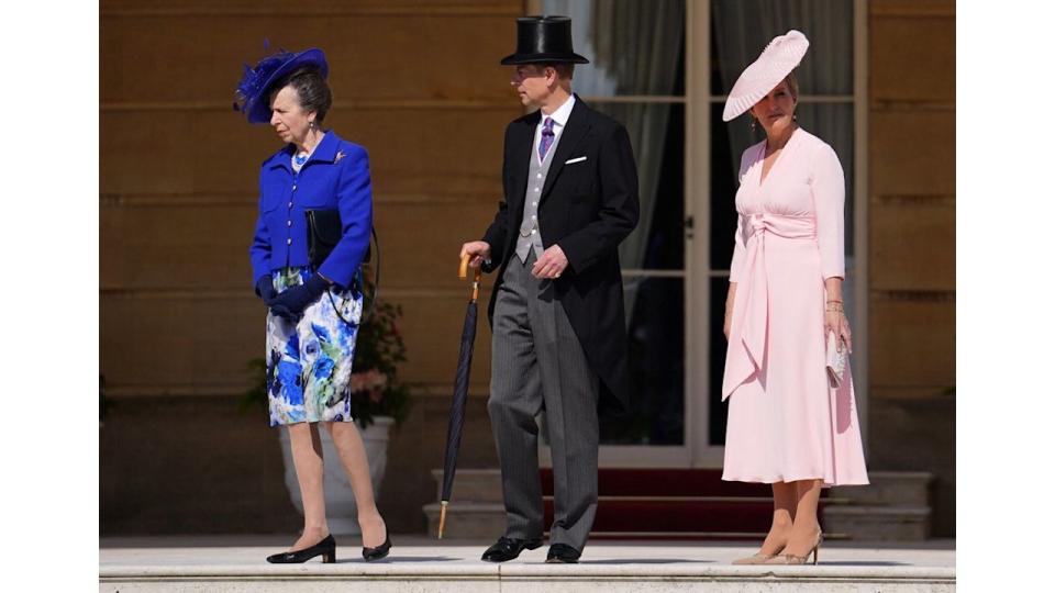 Sophie, Duchess of Edinburgh in soft pink with Prince Edward and Princess Anne