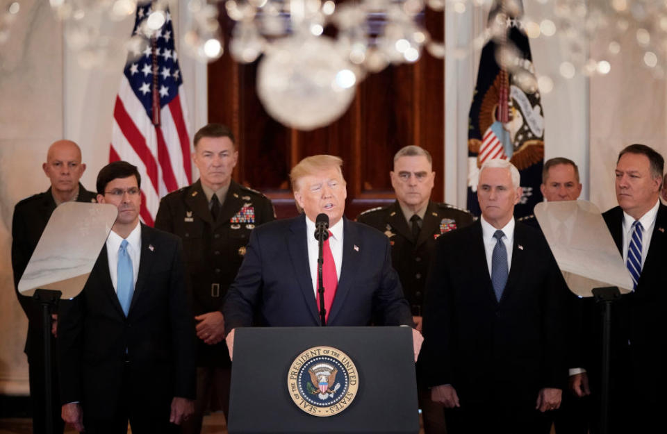 U.S. President Donald Trump speaks from the White House in Washington, D.C., on Jan. 8, 2020. | Win McNamee—Getty Images