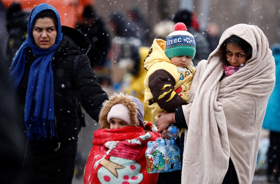 People fleeing Russian invasion of Ukraine arrive at a temporary camp in Przemysl, Poland, February 28, 2022. REUTERS/Yara Nardi