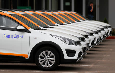 FILE PHOTO: Yandex.Drive carsharing cars are seen at a parking lot in Moscow, Russia September 10, 2018. REUTERS/Maxim Shemetov