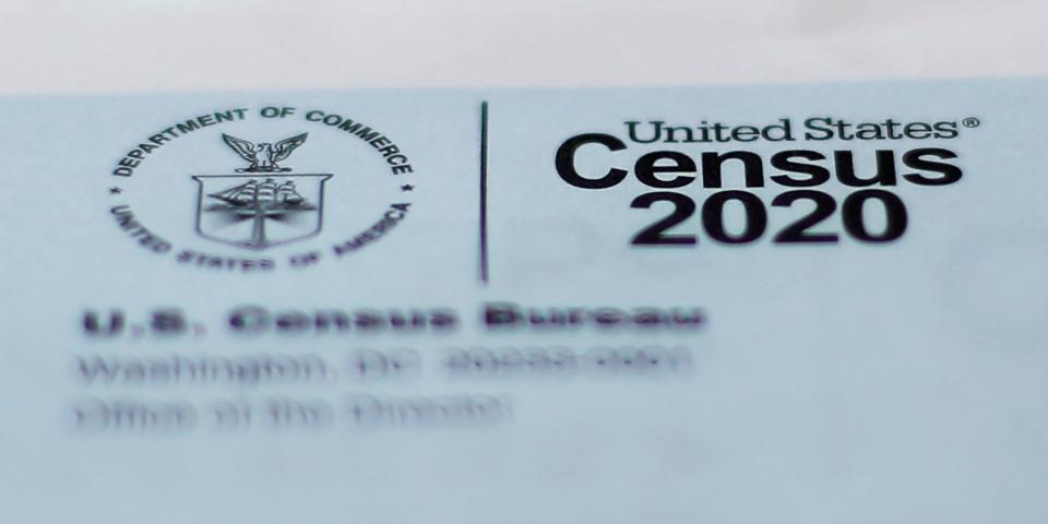 This April 5, 2020, photo shows a 2020 census letter mailed to a U.S. resident in Detroit. The U.S. Census Bureau needs more time to wrap up the once-a-decade count because of the coronavirus, opening the possibility of delays in drawing new legislative districts that could help determine what political party is in power, what laws pass or fail and whether communities of color get a voice in their states. (AP Photo/Paul Sancya)