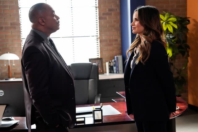 <p>Robert Voets/CBS</p> Rocky Carroll as Leon Vance and Katrina Law as Jessica Knight on NCIS