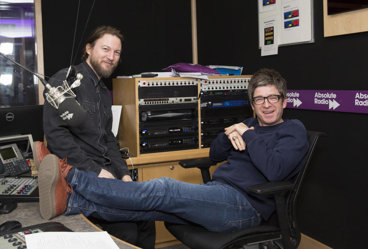 LONDON, ENGLAND - FEBRUARY 11:  (EXCLUSIVE COVERAGE) Noel Gallagher and comedian, Matt Morgan host a special show for Absolute Radio on February 11, 2016 in London, England.  (Photo by John Phillips/Getty Images)