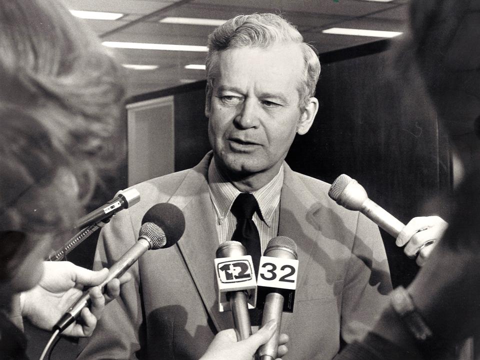 Julian Bridges speaks to the media at City Hall. Bridges served from 1982-85 on the Abilene City Council. He died March 20 at 91.