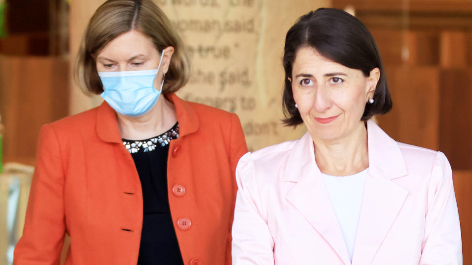 NSW Premier Gladys Berejiklian (pictured right) and NSW Chief Health Officer Dr Kerry Chant (pictured left) before a press conference.