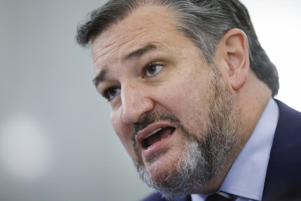 Sen. Ted Cruz, R-Texas, speaks during a Senate Commerce, Science, and Transportation in the Russell Senate Office Building on Capitol Hill on Wednesday, Dec. 15, 2021 in Washington. (Chip Somodevilla/Pool via AP)