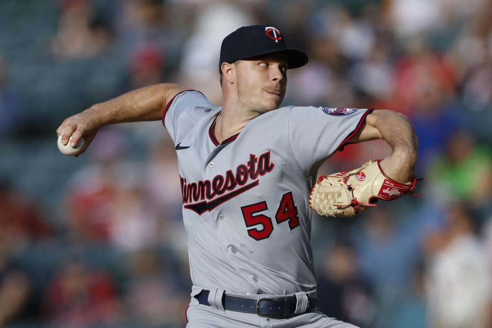 Minnesota Twins starting pitcher Sonny Gray throws against the Cleveland Guardians during the first inning of a baseball game Monday, June 27, 2022, in Cleveland. (AP Photo/Ron Schwane)