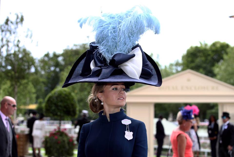 Edite Ligere from London in a hat by Sarah Marshall Milliner for John Boyd Hats on Day 1