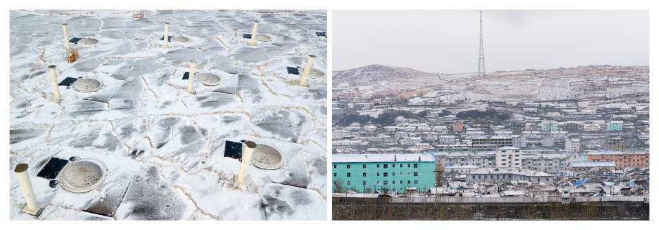 (Left) Hatches over silos in North Dakota which, in the 1970s, held missiles meant to shoot down incoming Soviet warheads (Right) The North Korean city of Hyesan, about 120km from the country’s Punggye-ri nuclear test site. (PHOTOS: Sim Chi Yin)
