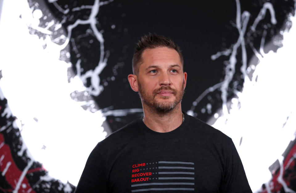 Cast member Tom Hardy poses at a photo call for the movie "Venom" in Los Angeles, California, U.S., September 27, 2018. REUTERS/Mario Anzuoni