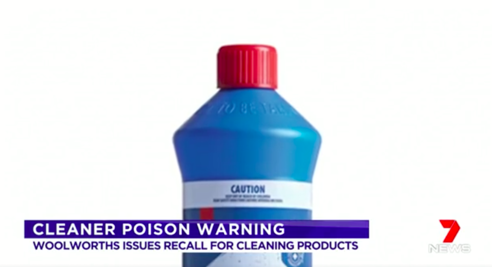 Woolworths is recalling two of its popular cleaning products because of faulty child resistant caps. Source: 7 News