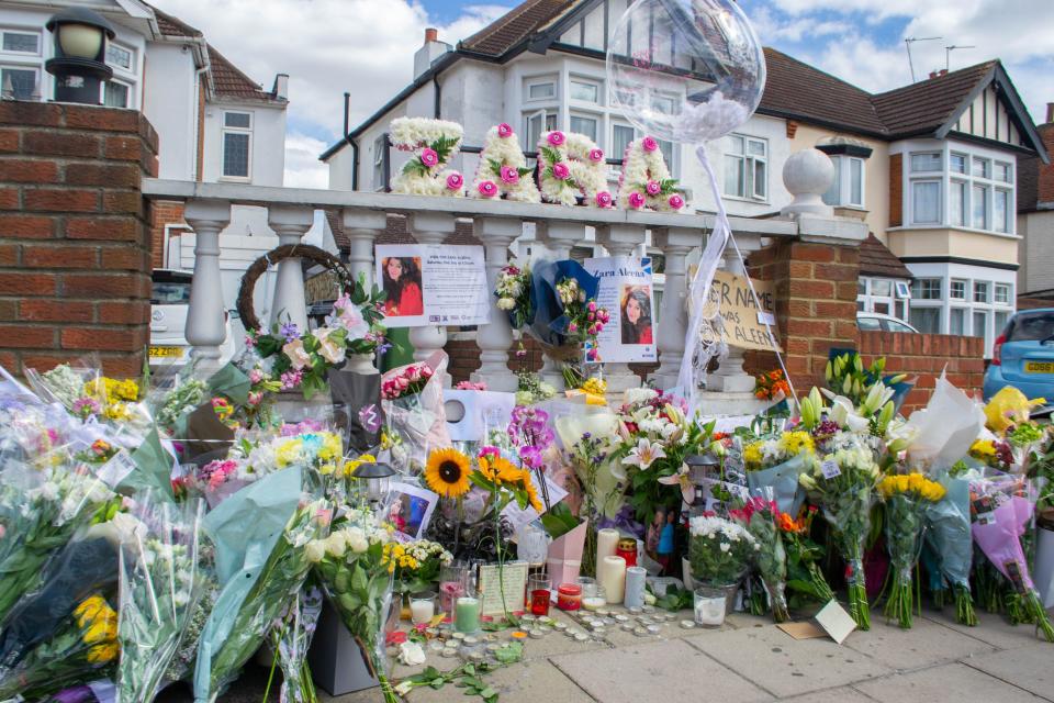 ILFORD, LONDON, ENGLAND- 2nd July 2022: Memorial to Zara Aleena at the site where she was murdered near home in Ilford