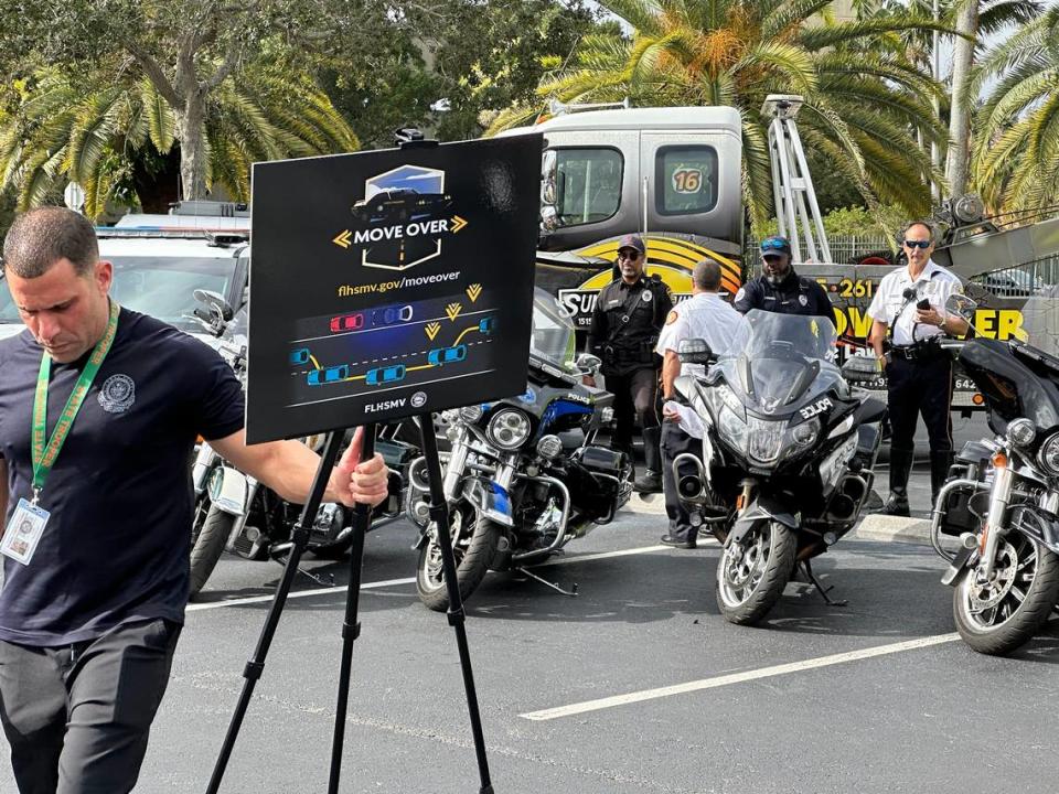 Florida Highway Patrol Lt. Alex Camacho coordinates a Move Over Law Awareness news conference, as part of a law enforcement initiative in January, to make drivers aware of new state traffic laws. The event was held at FHP Miami Troop E Headquarters at 1011 NW 111th Ave. on Jan. 24, 2024.
