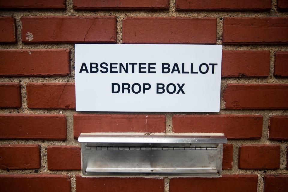 The ballot drop box outside the Polk County Election Office, on Tuesday, May 24, in Des Moines. 