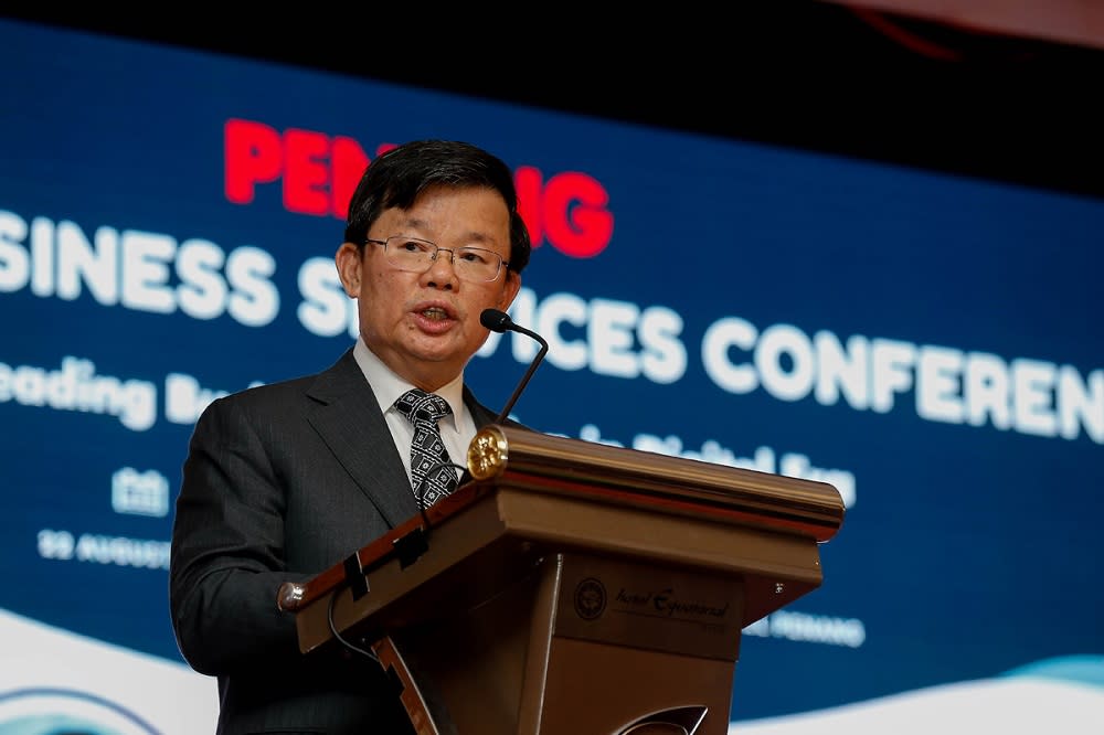 Penang Chief Minister Chow Kon Yeow delivers his speech during the 2019 Penang Global Business Service Conference at Equatorial Hotel in Bayan Lepas August 22, 2019. — Picture by Sayuti Zainudin