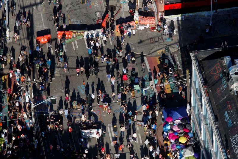 Protest against racial inequality and a call for the defunding of Seattle police in Seattle